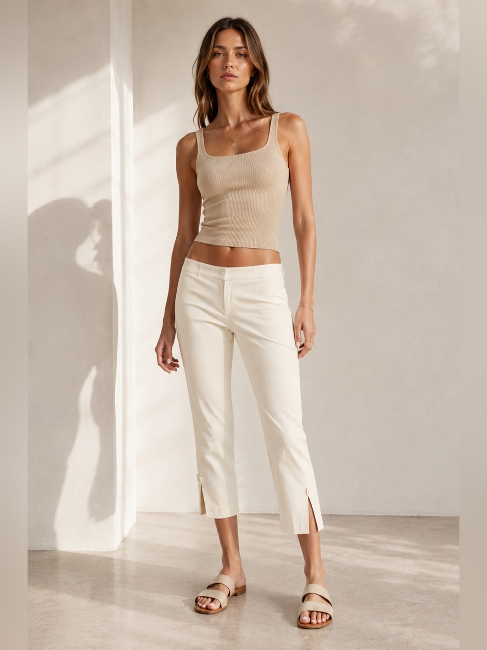 Ecru Split Hem Crop Pants Cotton Blend Off-White Low rise NWT Sz 2